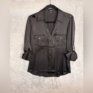 Express Black Satin Button-Down Shirt